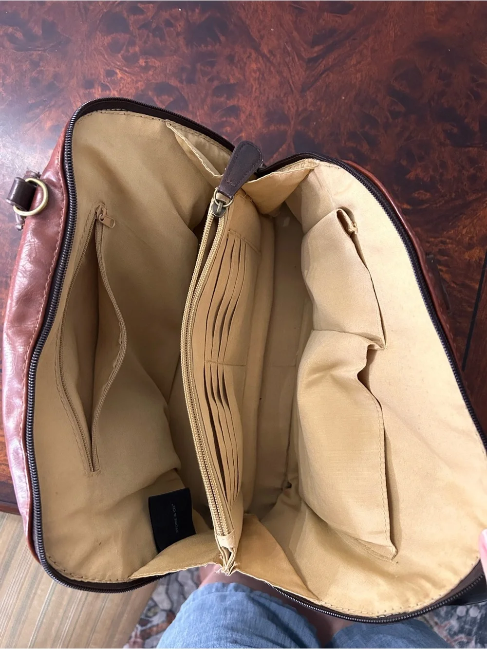 Stone & Co Purse Handbag Faux Leather Two Toned Brown Vintage Domed Satchel